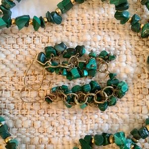 Vintage Russian Malachite necklace and earrings.